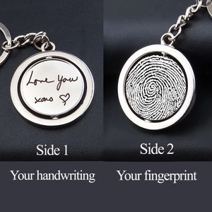 Personalized Keychain. Dad gift. Mom gift, fingerprint keychain.  Handwriting keychain EKG srtip engraving