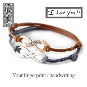 Personalized infinity bracelet, fingerprint bracelet, handwriting bracelet, EKG strip engraving, engraved infinity women's bracelet.