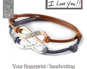 Personalized infinity bracelet, fingerprint bracelet, handwriting bracelet, EKG strip engraving, engraved infinity women's bracelet.
