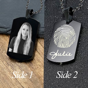 Personalized Photo Dog Tag necklace. Dad gift. Family photo dogtag. Fathers day gift. EKG engraving. EKG engrave. Fingerprint dog tag.