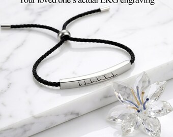 Personalized Bar Bracelet, Stainless Steel EKG Engraving, Handwriting Jewelry