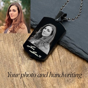 Personalized Photo Dog Tag necklace. Dad gift. Family photo dogtag. Fathers day gift. EKG engraving. EKG engrave. Fingerprint dog tag.