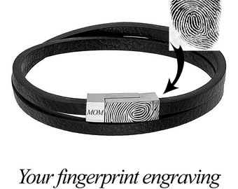 Personalized double wrap bracelet. leather bracelet. Fingerprint bracelet. handwriting bracelet. EKG strip engraving