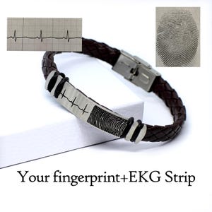 Personligt läderarmband för män | Fingeravtryck, handskrift, EKG-lasergravering