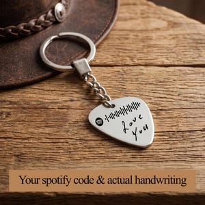 Spotify Code Guitar Pick Stainless Steel Keychain | Actual Handwriting Fingerprint Engraving | Personalized Music Gift