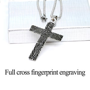 Men's  Personalized cross necklace. Dad gift. Mens fingerprint cross necklace. Boyfriend gift. Handwriting cross necklace