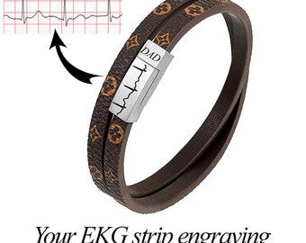 Personalized double wrap bracelet. leather bracelet. Fingerprint bracelet. handwriting bracelet. EKG strip engraving