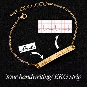Personalized bar bracelet, fingerprint bracelet, handwriting bracelet, EKG strip engraving, engraved bracelet, silver bracelet, gold bangle,
