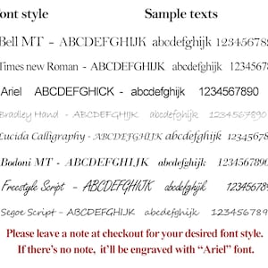 May include: A black text chart displaying eight font styles labeled 1 through 8, including Bell MT, Times New Roman, Ariel, Bradley Hand, Lucida Calligraphy, Bodoni MT, Freestyle Script, and Segoe Script, with uppercase, lowercase, and numbers.