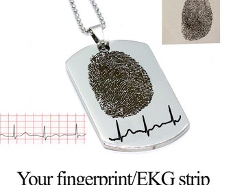 Personalized Photo Dog Tag necklace. Dad gift. Family photo dogtag. Fathers day gift. EKG engraving. EKG engrave. Fingerprint dog tag.