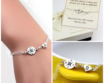 Compass bracelet. Personalized compass bracelet, best friends bracelet, sister bracelet. Journey bracelet. Birthstone, gift for her