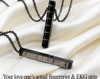 Stainless Steel Bar Necklace | Actual EKG Fingerprint Engraving | Nana Mom Gift
