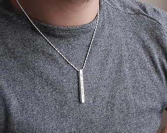 Collana in acciaio inossidabile con scritta a mano / Incisione di un'onda sonora ECG e impronta digitale / Barretta commemorativa da uomo