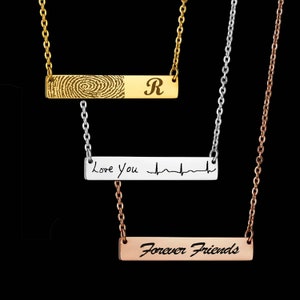 Collar de barra personalizado. Collar de barra, collar de huellas dactilares, collar de barra de escritura a mano, collar de barra personalizado. Tira de EKG