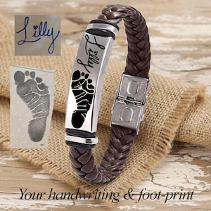 Personalisiertes Fingerabdruck-Lederarmband mit Monogramm. EKG Streifen Gravur. Fingerabdruck-Armband. Geschenk zum Vatertag.