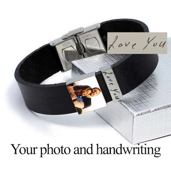 Fingerabdruck Lederarmband, personalisiertes Handschrift Armband, EKG Streifen Gravur, Haustier Pfoten Gravur Armband. Vatertagsgeschenk.