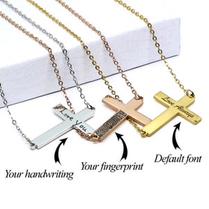 Personalized sideways cross necklace. Sideways cross necklace, fingerprint cross,handwriting cross, custom sideways cross necklace.EKG strip