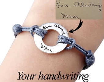 Personalized circle bracelet, fingerprint bracelet, handwriting bracelet, engraved women's bracelet, silver bracelet.