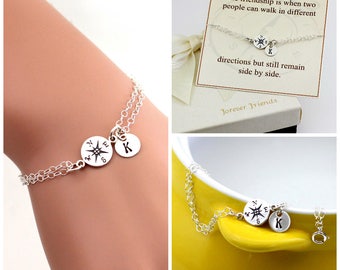 Compass bracelet, personalized compass bracelet, sister bracelet. Journey bracelet. Friendship bracelet. Best friend., gift for her