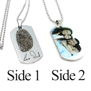 Personalized Photo Dog Tag necklace. Dad gift. Family photo dogtag. Fathers day gift. EKG engraving. EKG engrave. Fingerprint dog tag.