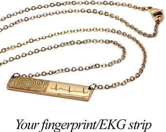 Personalized bar necklace. Bar necklace, fingerprint necklace ,handwriting bar necklace, custom bar necklace.EKG strip