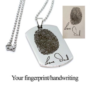 Personalized Photo Dog Tag necklace. Dad gift. EKG engraving, Fathers day gift. EKG engrave, Fingerprint/handwriting dog tag.