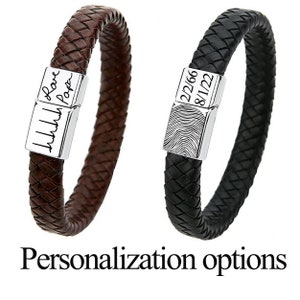 Personalized braided bracelet. Braided leather bracelet. Fingerprint bracelet, handwriting bracelet. EKG strip engraving