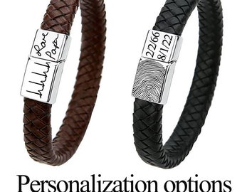 Personalized braided bracelet. Braided leather bracelet. Fingerprint bracelet, handwriting bracelet. EKG strip engraving