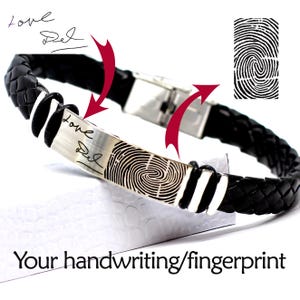 Men's monogrammed leather Personalized Finger print Bracelet.Dad gift. EKG strip engraving. Mens fingerprint bracelet. Fathers day gift.