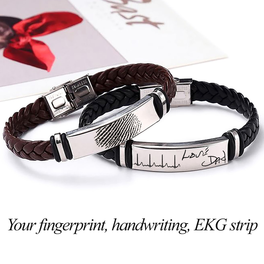 Men's Monogrammed Leather Personalized Finger Print Bracelet.dad Gift ...