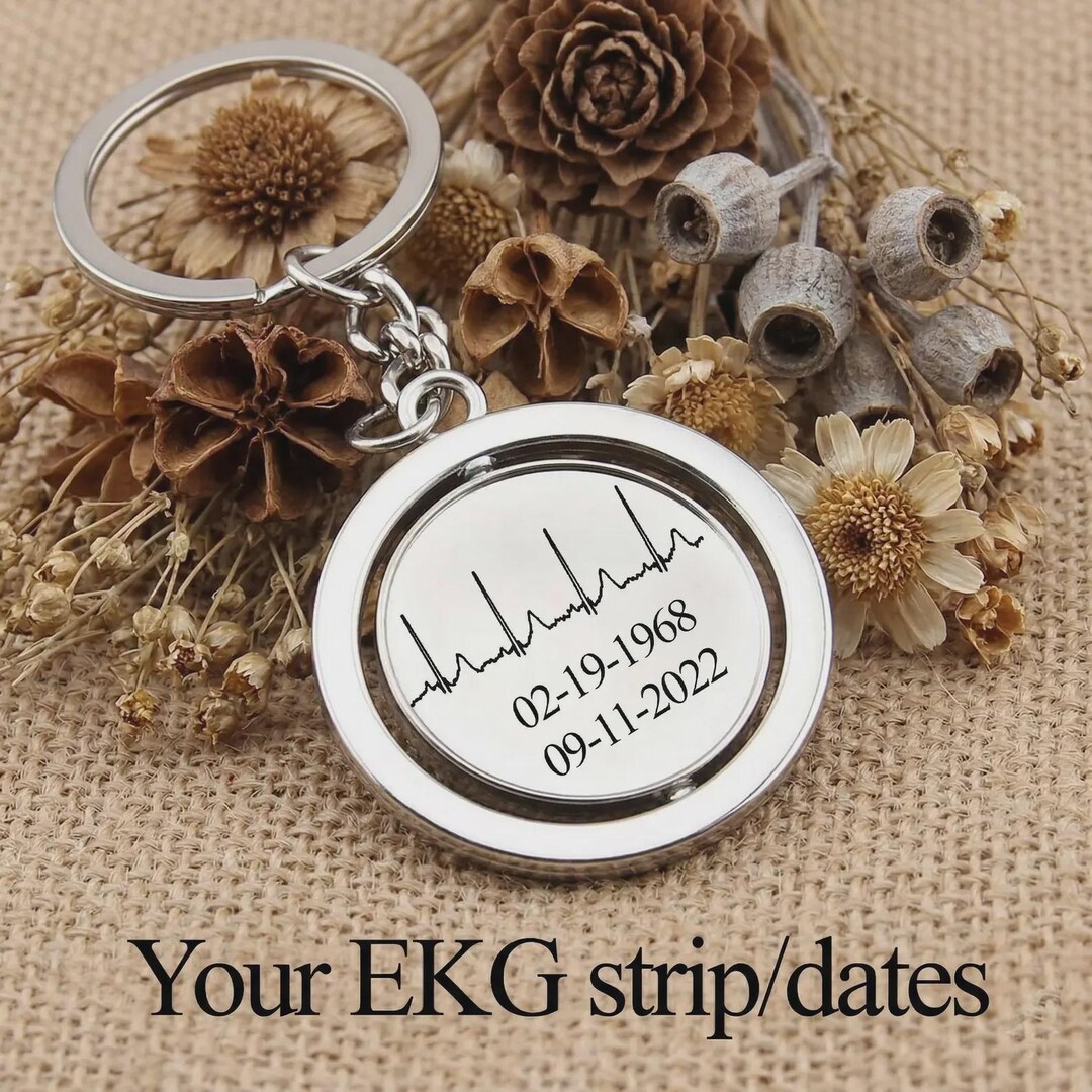 Stainless Steel EKG Keychain | Heartbeat Handwriting Engraving | Men's ...