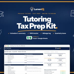 Tutor Tax Spreadsheet, Tutoring Business Schedule C Tracker, Mileage and 1099 Log, Google Sheets Excel