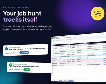 Auto-Updating Job Application Tracker, Gmail Integration, Interview Organizer (Digital Download)