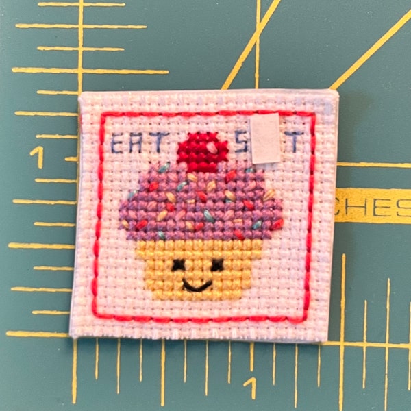 Eat Sh!t Smiling Cupcake Cross Stitch Mini Iron On Patch