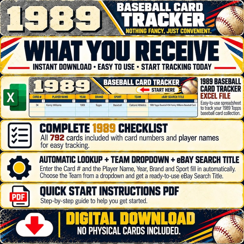 1989 Baseball Card Tracker | Topps Checklist Excel Spreadsheet | Sports ...