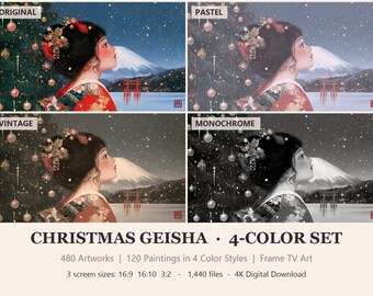 Ensemble original de geishas japonaises d'hiver, 480 peintures de kimonos en 4 styles, avec cadre TV Art