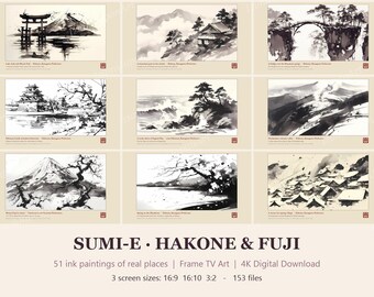 Peintures originales à l'encre Sumi-e de Hakone et du mont Fuji, 51 lieux réels, Frame TV Art