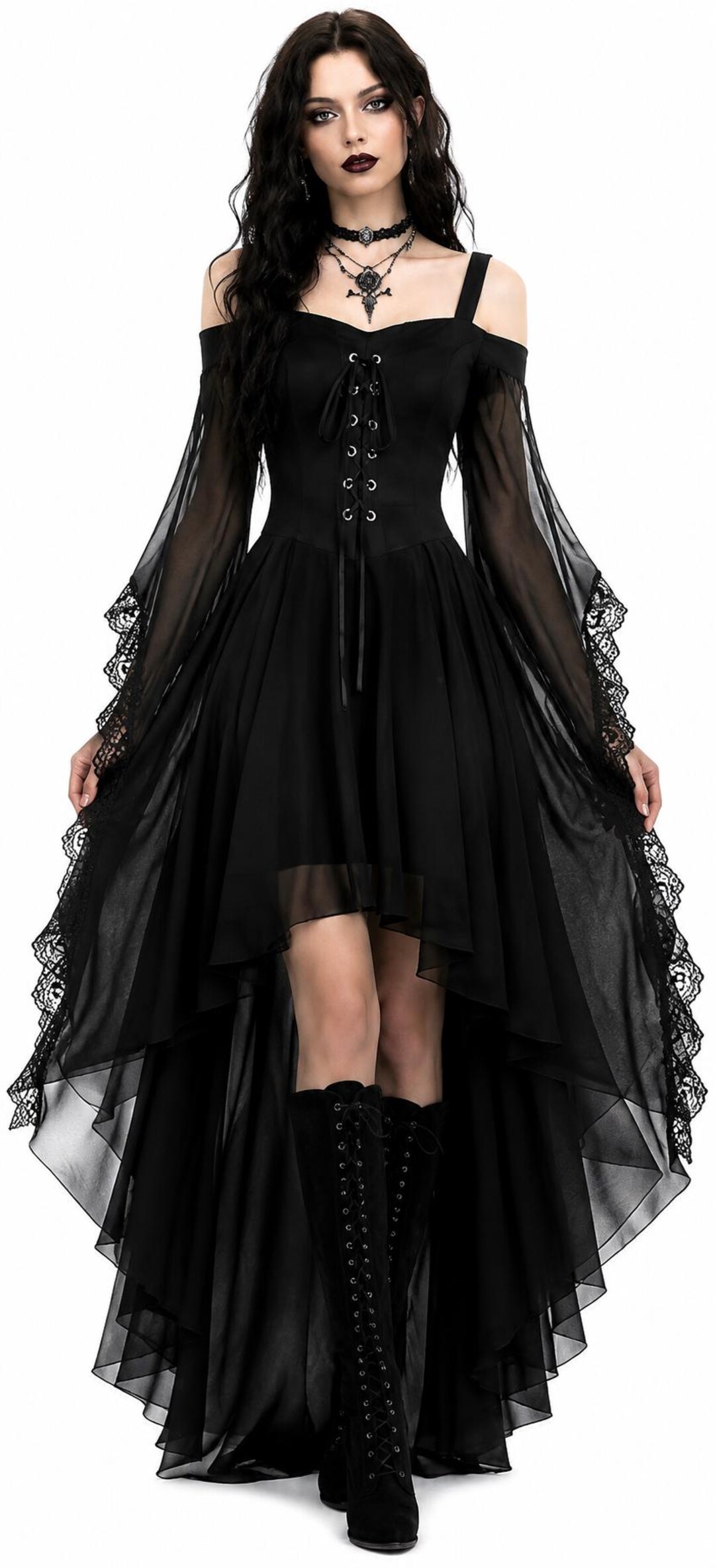 Women's Gothic Witch Costume, Renaissance Medieval Dress, Butterfly ...
