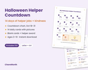 Calendario de cuenta regresiva para ayudantes de Halloween, reto de bondad de 14 días (descarga digital)