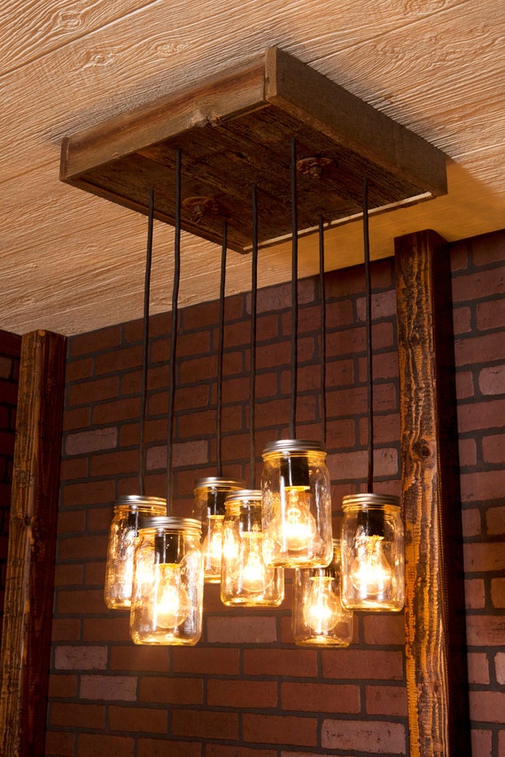 Dining Room Lighting Mason Jar Chandelier With Reclaimed Wood 50