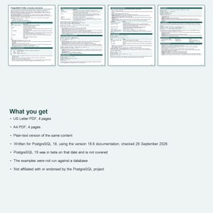 PostgreSQL 18 SQL Cheat Sheet, Everyday Commands for psql, Printable PDF Reference, US Letter and A4 image 4