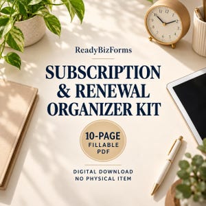 Kit Organizador de Assinaturas e Renovações, PDF preenchível de 10 páginas, Rastreador de Períodos de Teste Gratuito e Cancelamentos (Download Digital)