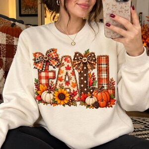 Fall Patchwork Letter PNG, Autumn Bow Shirt Design, Cozy Fall Sublimation, Pumpkin Maple Leaf Digital Download