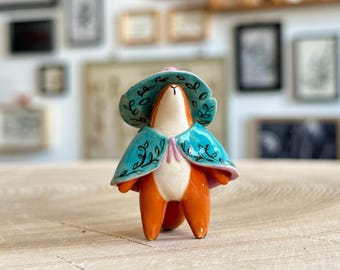 Small Handmade Ceramic Fox Witch Figurine, Garden witch
