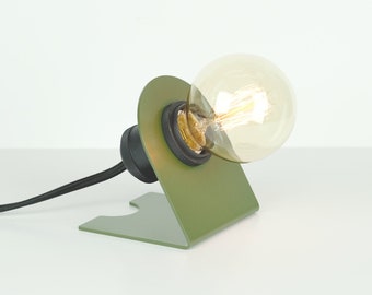 Desk Lamp w/ Solid Steel Body | Modern Task Light w/ Exposed Socket & Cloth Cord (Green)