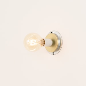 Wall Sconce with Porcelain Socket | Brushed Brass Cover & Galvanized Steel Backplate (Hardwire)