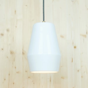 Glazed Porcelain Pendant Light | Hanging Light Fixture w/ Custom Shade & Canopy (White)