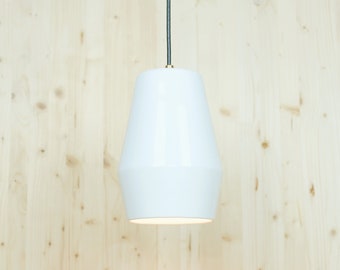 Glazed Porcelain Pendant Light | Hanging Light Fixture w/ Custom Shade & Canopy (White)