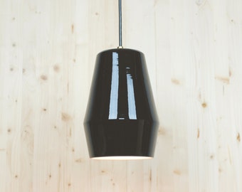 Glazed Porcelain Pendant Light | Hanging Light Fixture w/ Custom Shade & Canopy (Black)