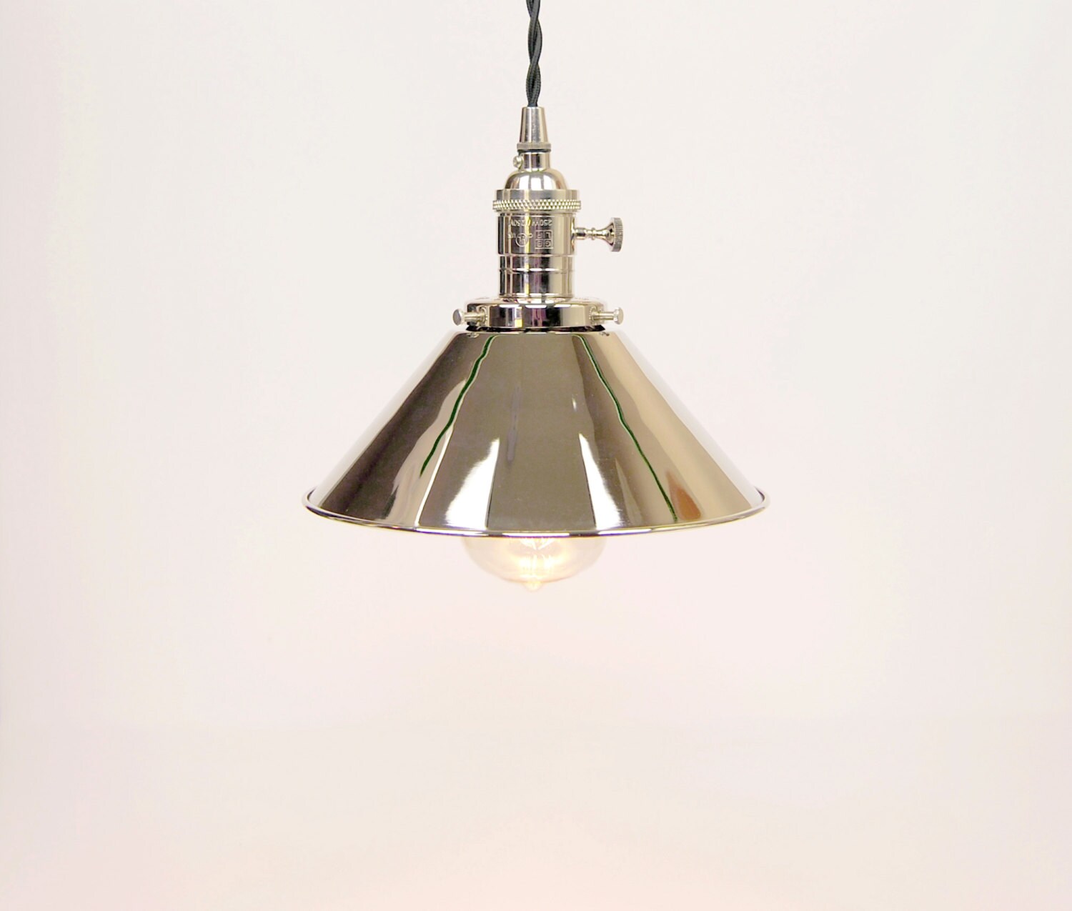 Pendant Light Polished Nickel 8 Metal Cone Shade W